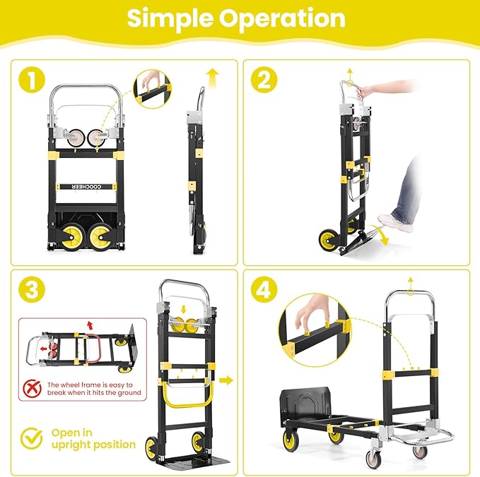 3-in-1 Folding Hand Trucks, 600Lbs Convertible Hand Truck Dolly, Heavy Duty