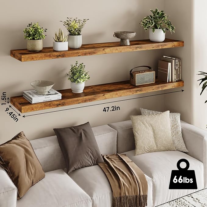 Fixwal Wood Floating Shelves for Wall, 47.2" Long Heavy Duty Wall Mounted