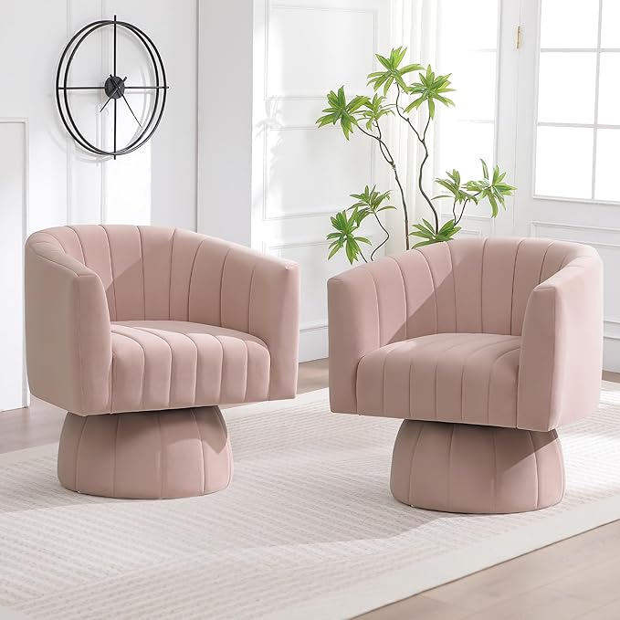 Swivel Accent Barrel Chair Set of 2, Cute Comfy Small Round 360° Arm Chair