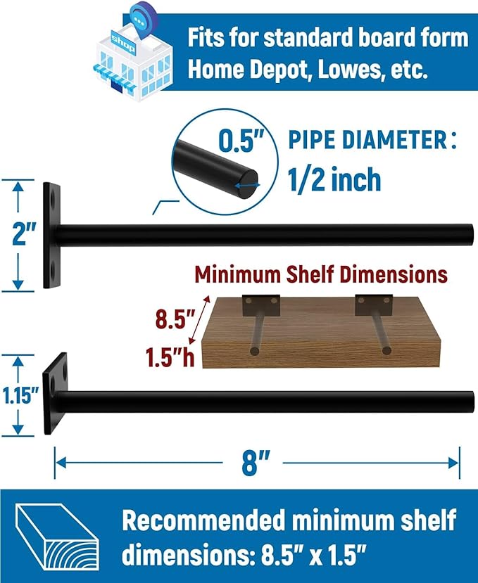 LEOPO 12-Pack 8 inch Floating Shelf Brackets, Hidden Shelf Bracket