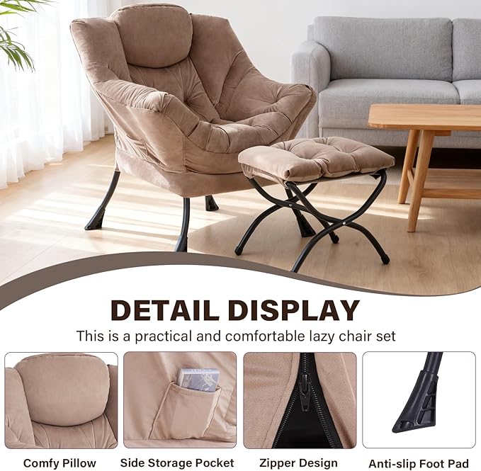 Lazy Chair with Ottoman, Modern Accent Chair Contemporary Sofa Chair with