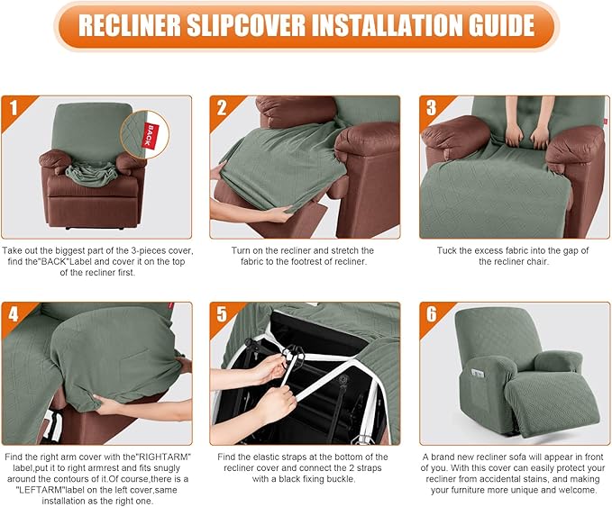 VANSOFY Oversized Recliner Chair Cover, 4-Pieces Stretch Recliner Covers