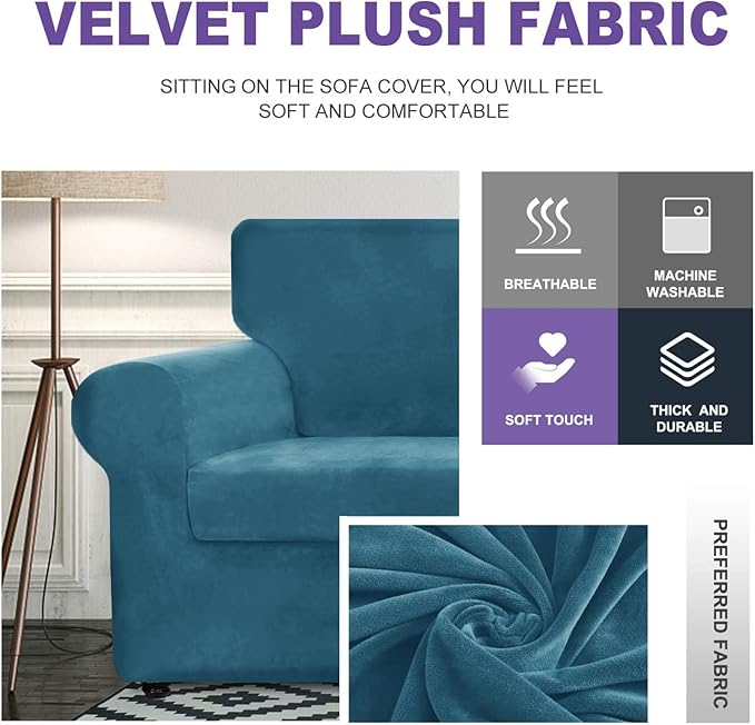 ZNSAYOTX Luxury Velvet Couch Cover 4 Piece Stretch Sofa Covers