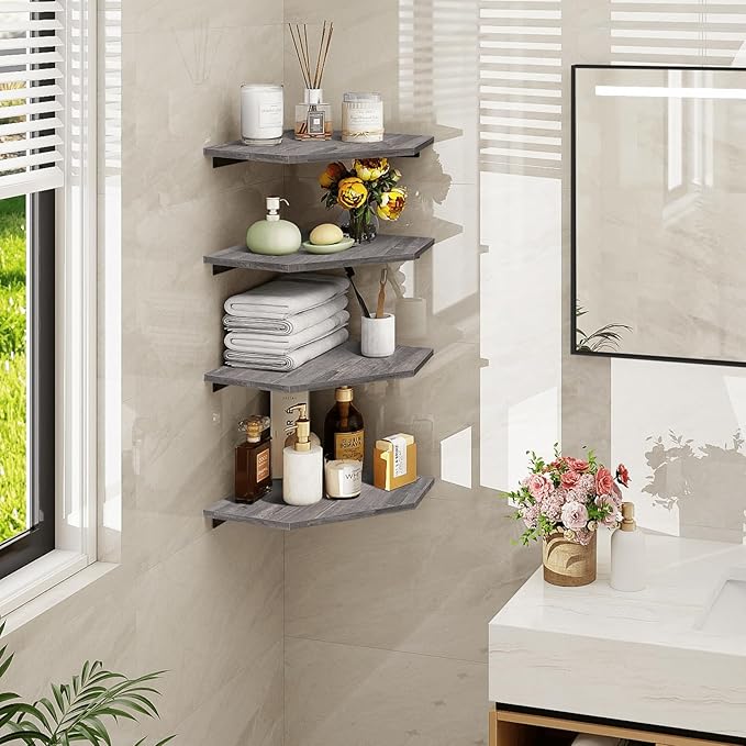 Homode Corner Shelf Wall Mount, Wall Shelf Organizer, Wood Hanging Storage