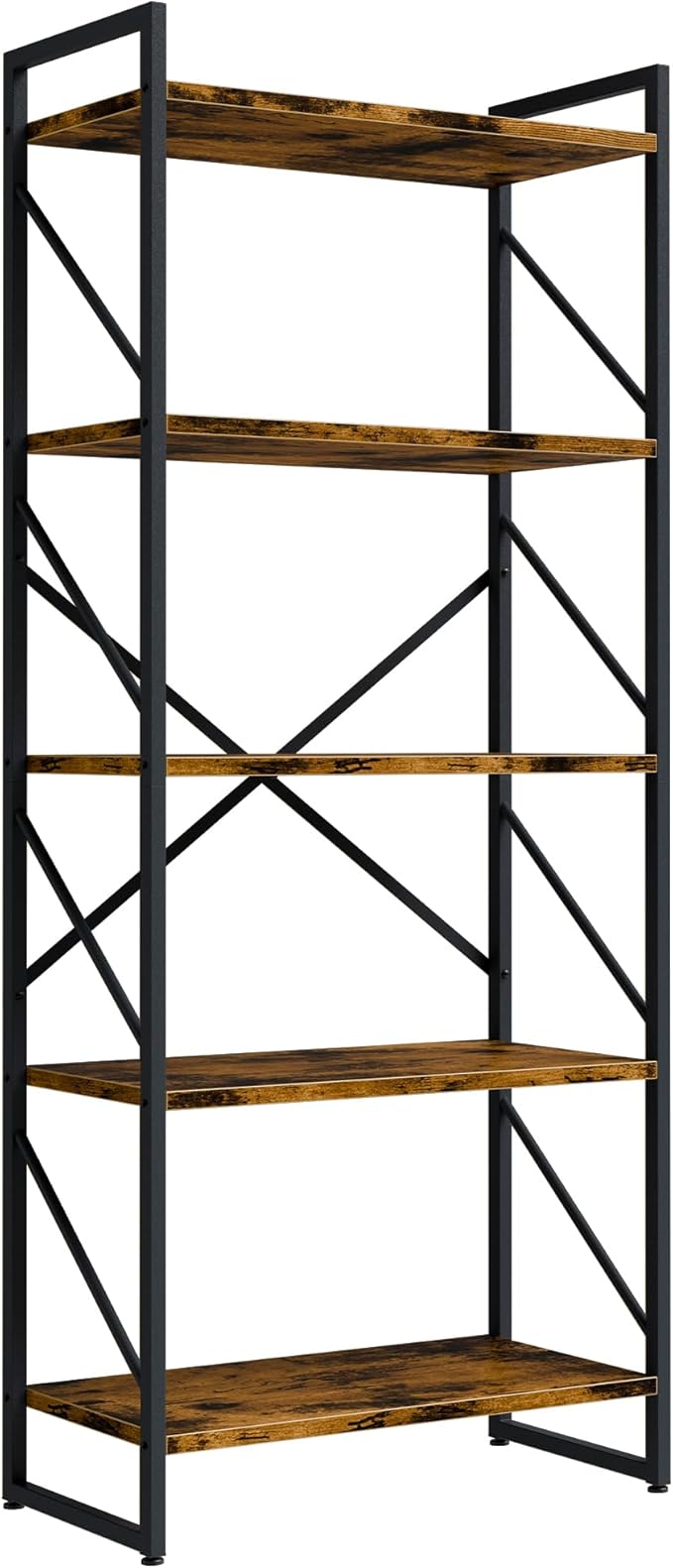 Shintenchi 5 Tiers Bookshelf, Classically Tall Bookcase Shelf, Industrial Book