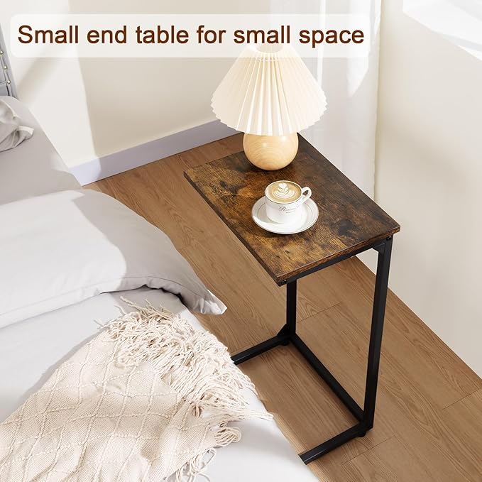 AMHANCIBLE C Shaped End Tables Set of 2, Couch Side Tables that Slide Under Sofa