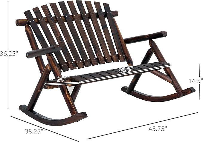 Outsunny Outdoor Wooden Rocking Chair, Double-Person Rustic Adirondack Rocker