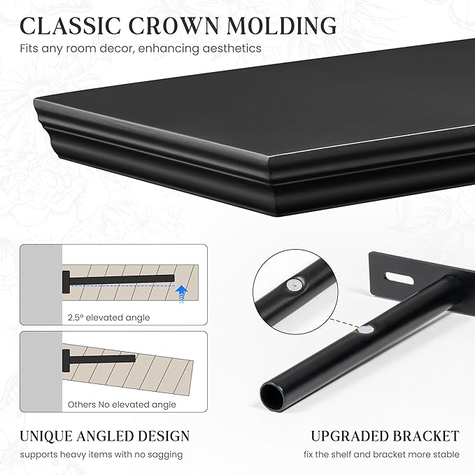 Fun Memories Floating Shelves 24 Inch Long, 9.3 Inch Deep Classic Crown Molding