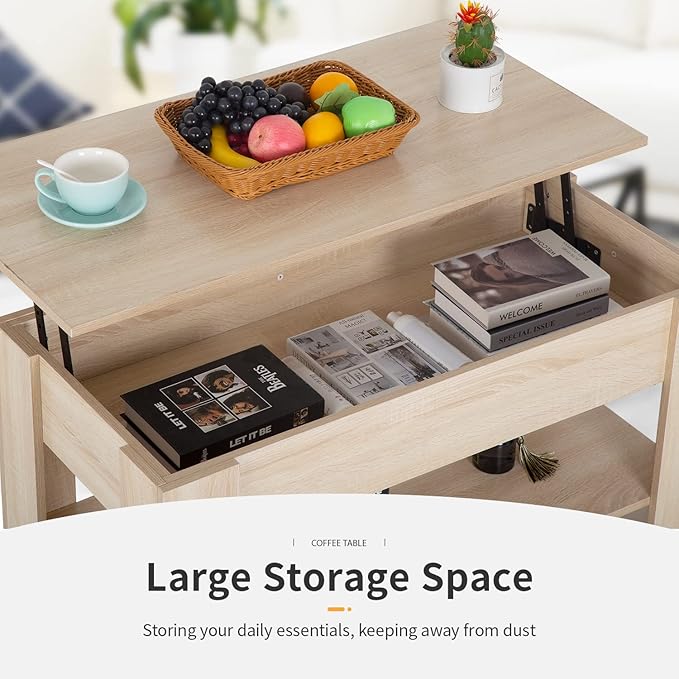 Lift Top Coffee Table with Lift Tabletop Hidden Compartment and Storage Shelf