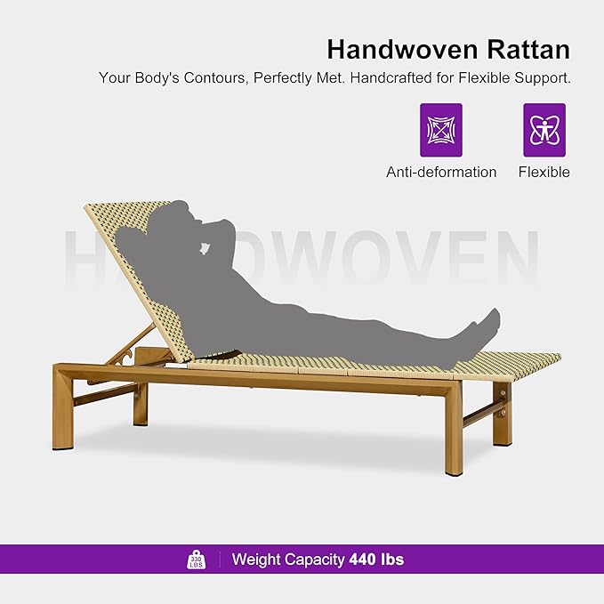 PURPLE LEAF Extra Wide Patio Chaise Lounge Set of 2 Outdoor Lounger French PE