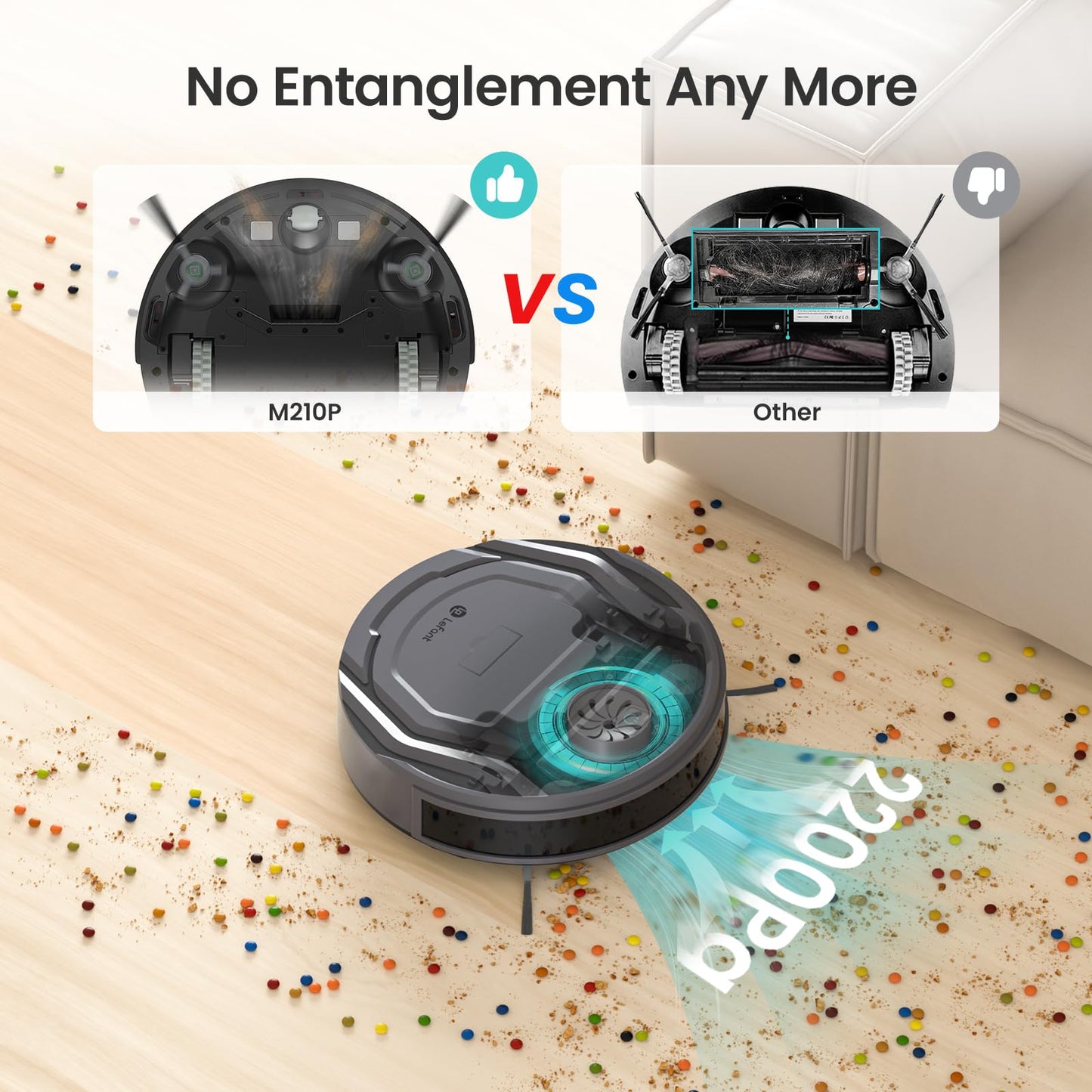 Lefant Robot Vacuum M210 Pro, Super Slim, Powerful Suction with No Tangling Port,Quiet,120 Min Runtime, Self-Charging Robotic Vacuum Cleaner, Ideal for Pet Hair, Hard Floor,App & Voice Control