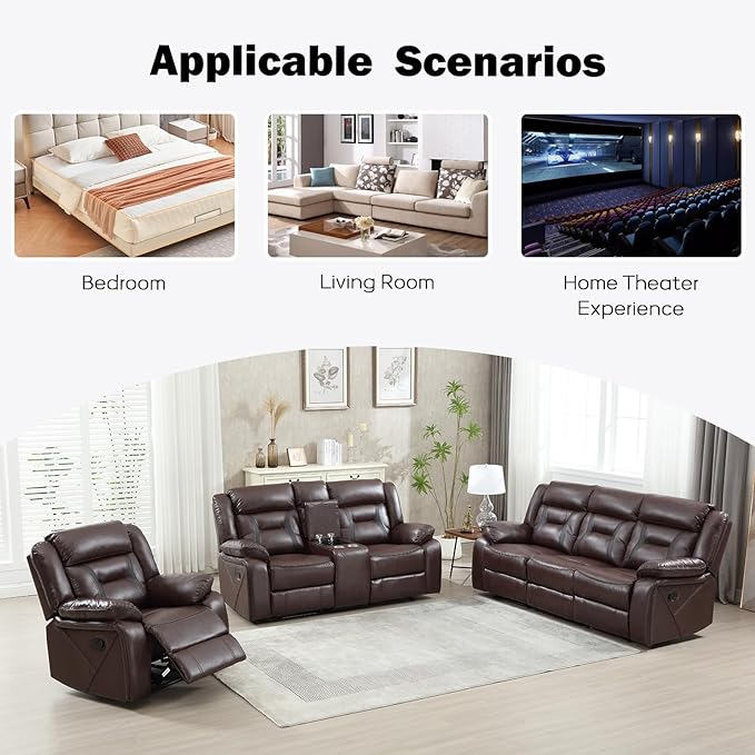 EBELLO Faux Leather Recliner Sofa Furniture Set