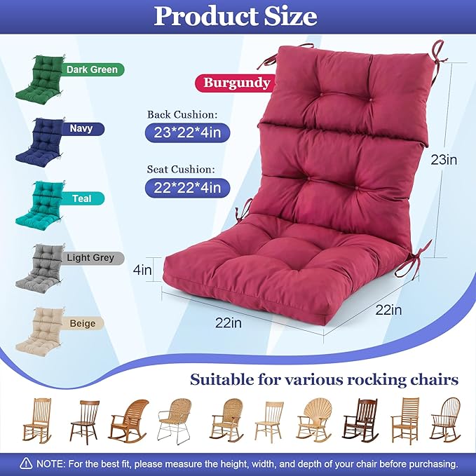 Rocking Chair Cushion, Waterproof and Fade-Resistant Adirondack Rocker Cushions