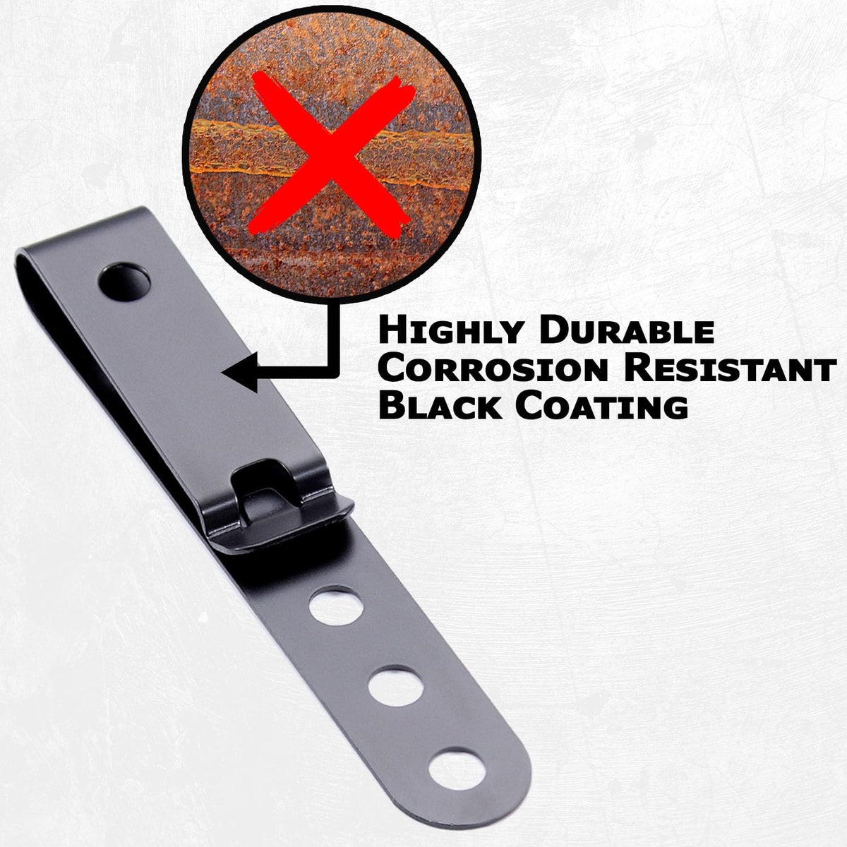 [2 Pack] HolsterSmith Universal Metal Belt Clip for Holster Making, Knife Sheaths, Cell Phone Cases - (3-Hole) - (Tactical Black) - USA