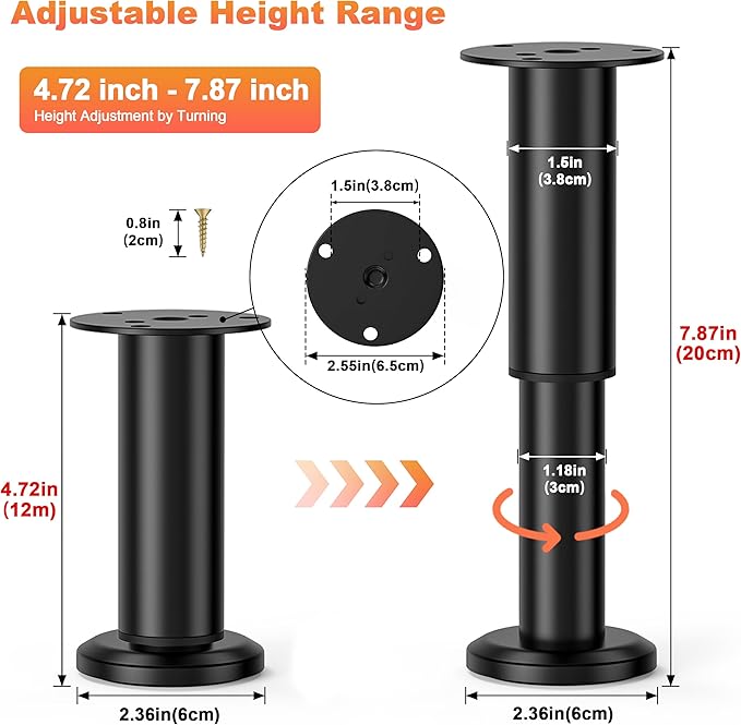 Wlrrcwdttc 4 Pcs Metal Adjustable Furniture Legs 4.72-7.87 inch, Adjustable