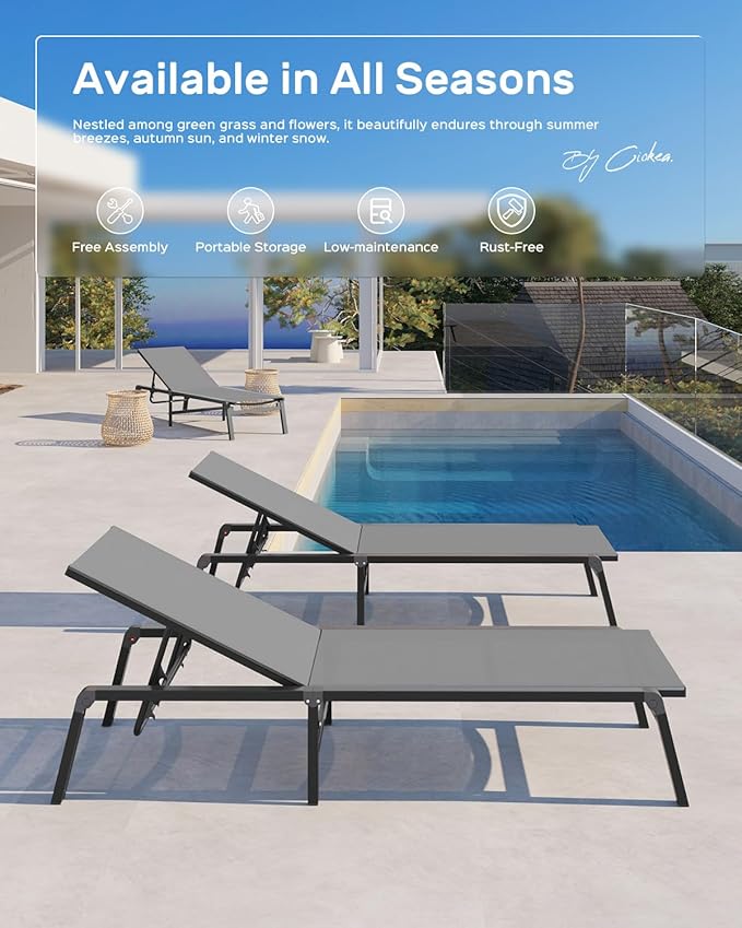 Patio Chaise Lounge Chair Set of 4, Foldable Lounge Chair