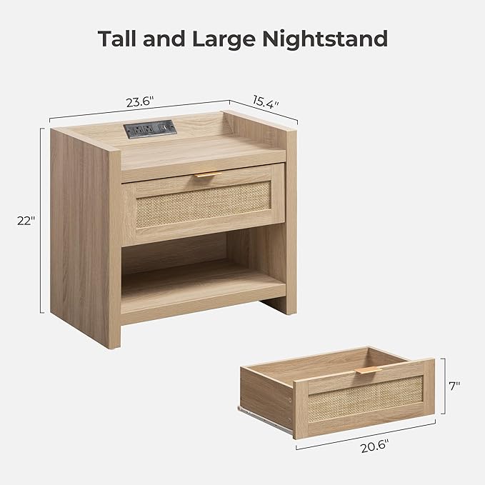SICOTAS Rattan Nightstand End Table