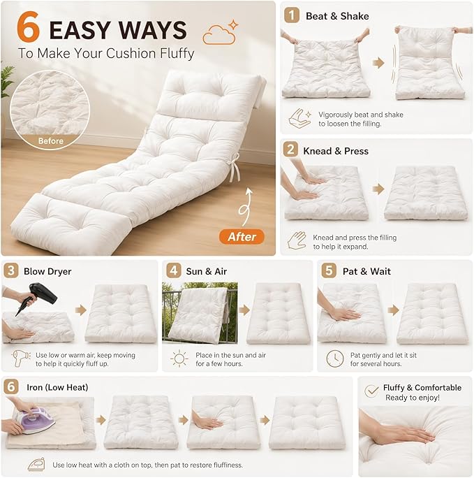 Outdoor Chaise Lounge Cushion, Waterproof 74.4x22x4.7 Inch Thick Cotton Filled