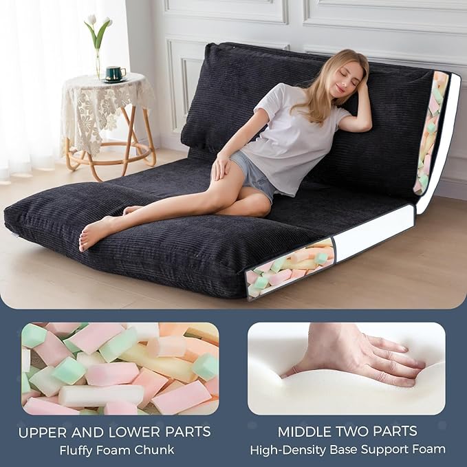 MAXYOYO Folding Sofa Bed, Extra Thick and Long Floor Sofa Convertible Sleeper