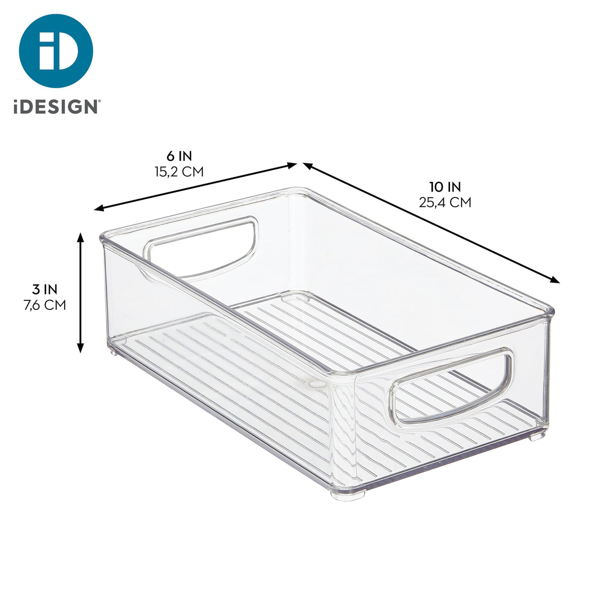 iDesign Stackable Pantry Bin with Handles for Kitchen Storage Set of 2, Clear, Made in USA