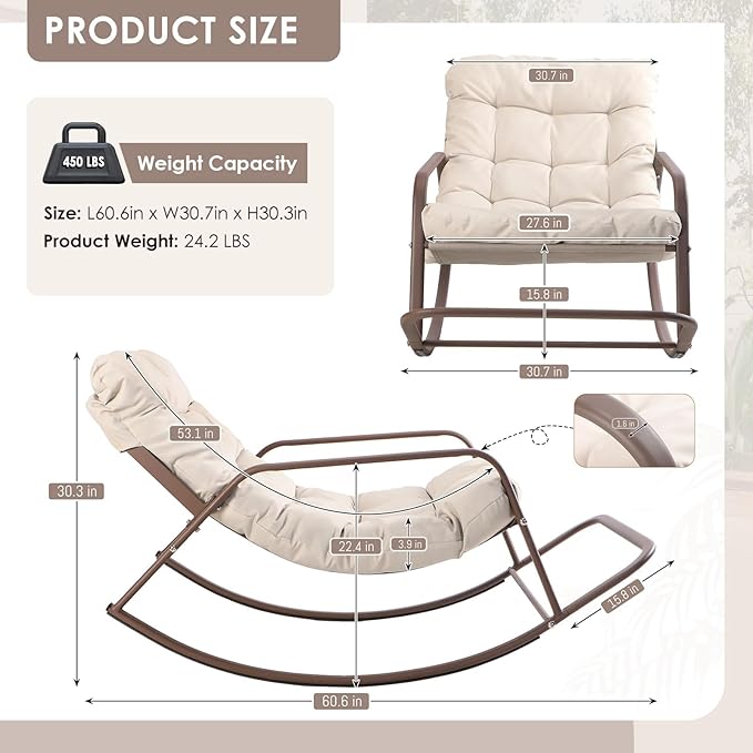RADIATA 2pcs Rocking Lounge Chair, Indoor Outdoor Reclining Lounger