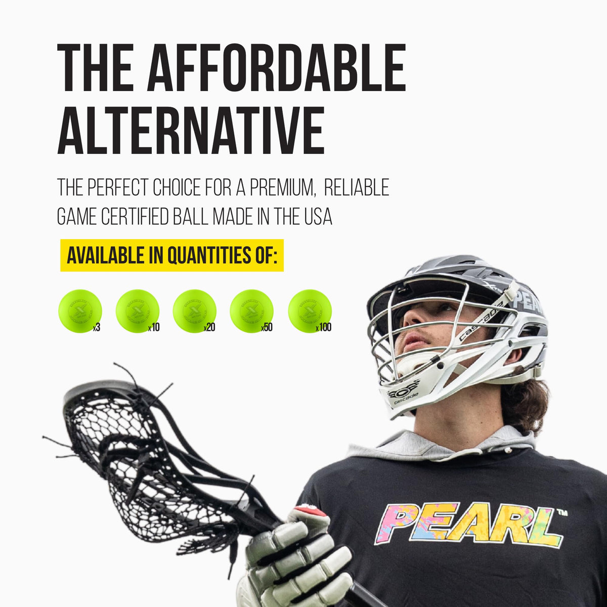 PEARL X Greaseless Lacrosse Balls by Guardian Innovations, 10 Pack, Optic Yellow - Official Ball of the PLL, WLL, NCAA® Lacrosse Championships, and the MCLA