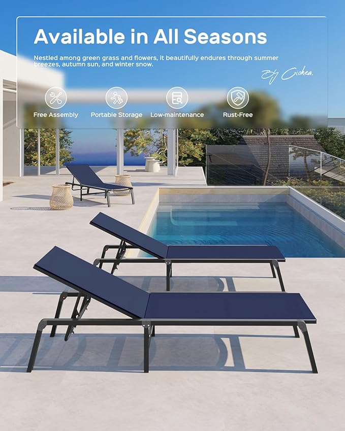 Patio Chaise Lounge Chair Set of 4, Foldable Lounge Chair