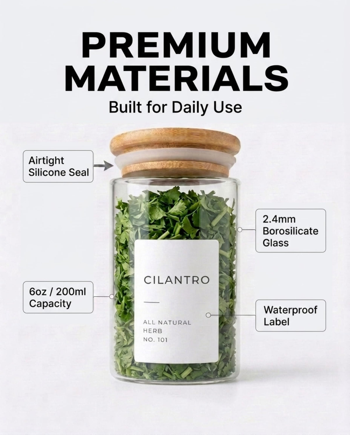 Bloomondo Empty Spice Jars with Label Pack (12x Bamboo Lid Glass Jar). Small 6oz Spice Storage Bottles with 112 Printed Stickers and 48 Writable Pantry Labels for Seasoning Containers