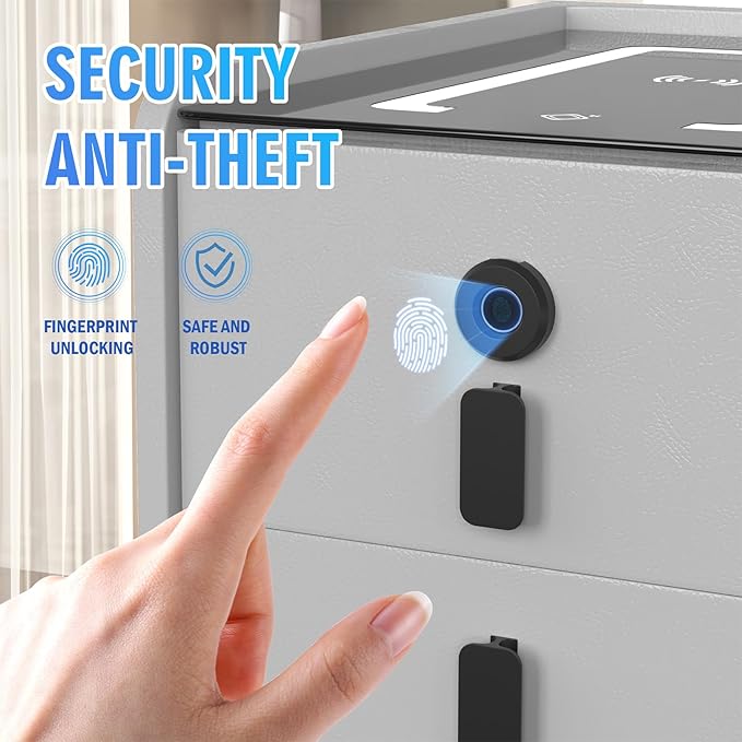 Smart Nightstand with 2 Drawers, with Fingerprint Lock Drawer, Nightstand with