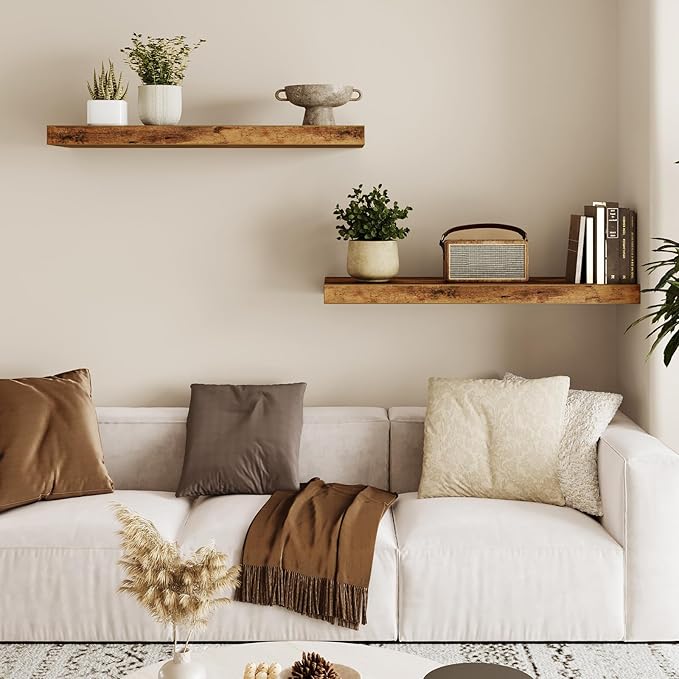 Fixwal Wood Floating Shelves for Wall, Bathroom and Kitchen, Wall Shelves for