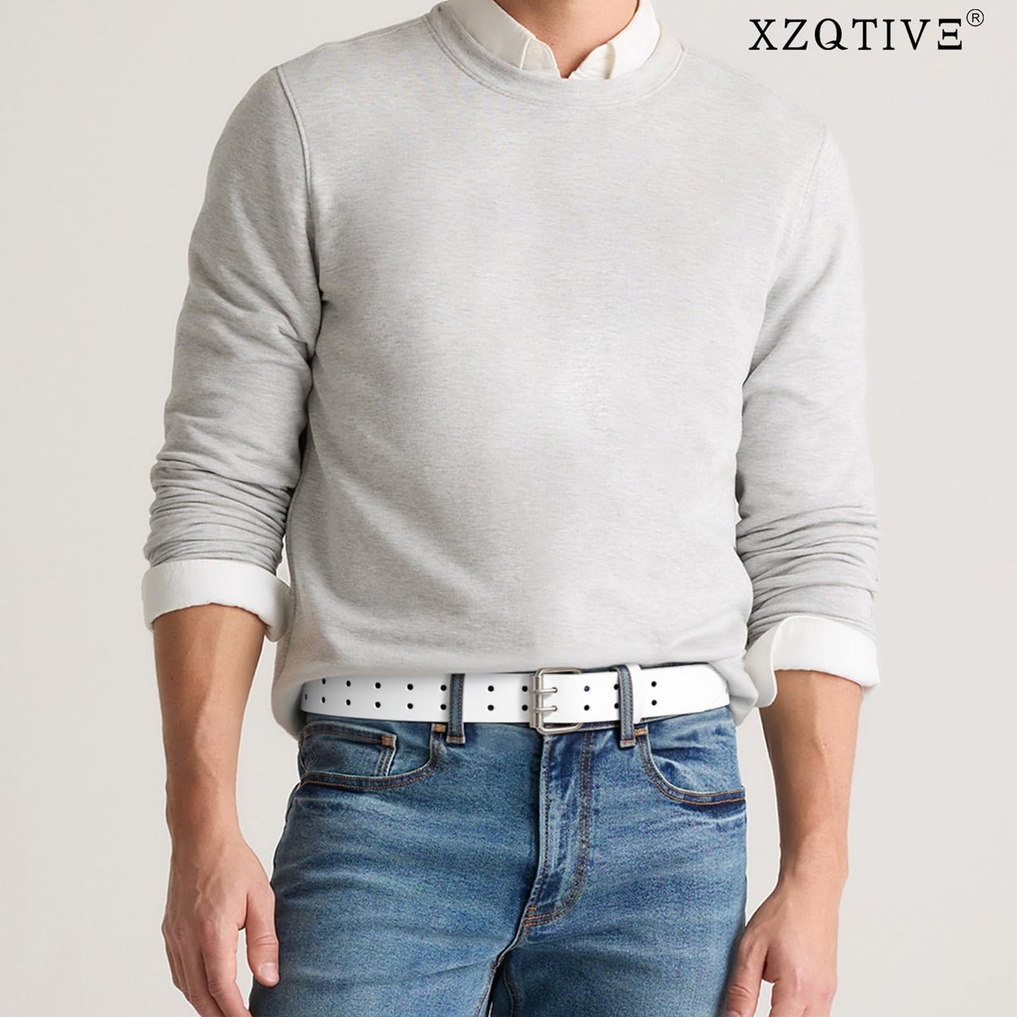 XZQTIVE Men Dual Holes Belt For Jean Pant Casual Leather Belts With Double Prong Buckle