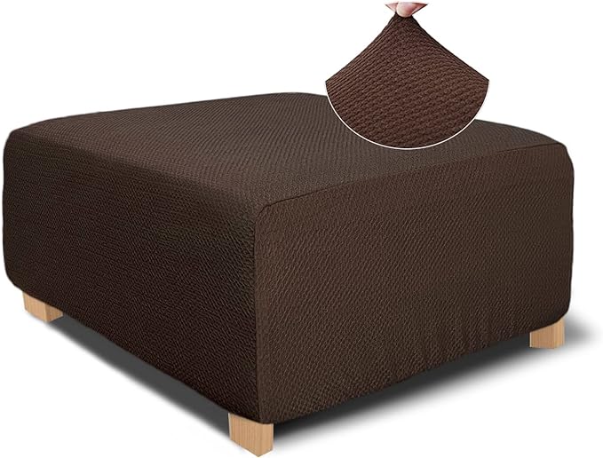 NeColorLife Rectangle Ottoman Cover Jacquard Fabric Ottoman Slipcover Thick