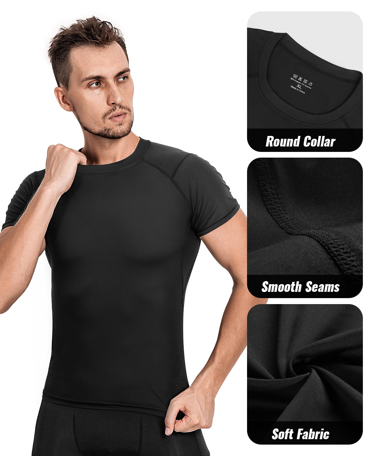 Niksa Men's Compression Shirts 2 Pack, Short Sleeve Athletic Compression Tops Cool Dry Workout T Shirt