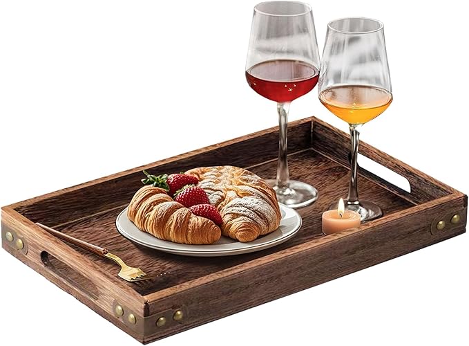 Serving Tray with Handles, 15.8"x 11" Wood Decorative Tray