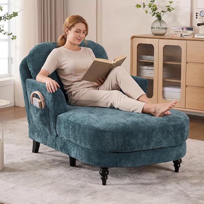 Chaise Lounge Chair Indoor, 59.8" Oversized Couch Reading Chairs, Chenille