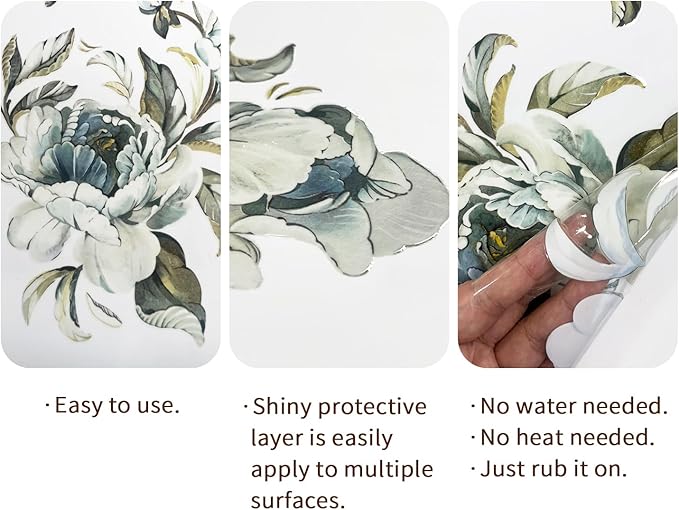 Floral Vintage Rub on Transfer for Furniture Large Flower UV DTF Transfer