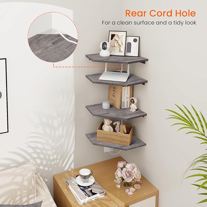 Homode Corner Shelf Wall Mount, Wall Shelf Organizer, Wood Hanging Storage