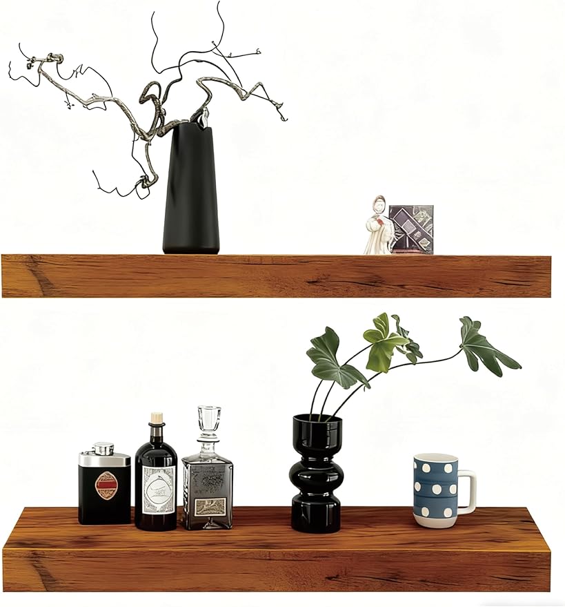 Solid Wood Floating Shelves, 31.5in Finished Real Wood Wall Shelves