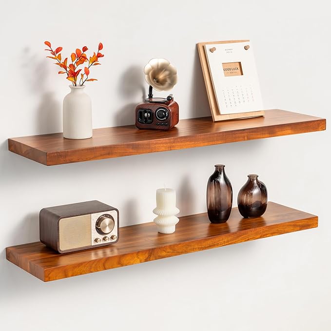 32 Inch Teak Floating Shelves Set of 2