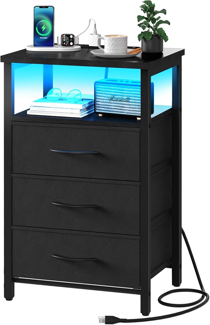 Yoobure Night Stand with Charging Station, 16 Colors LED Nightstand with USB