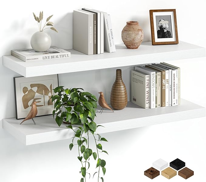 Fun Memories Floating Shelves for Wall, 30 Inch Set of 2 Rustic Wood Wall
