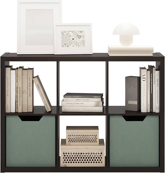 Furinno Cubicle Book Shelf, 6-Cube Bookshelf, Extra Thick Frame Horizontally &