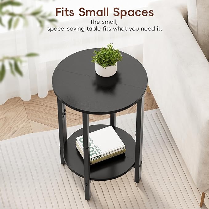 Vagusicc Side Table, Small End Table, 2 Tier Couch Side Tables, Small Round