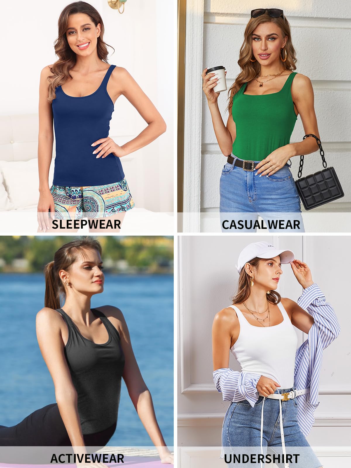 V FOR CITY Women's Tank Tops with Built-in Bra Black Cotton Camisole Sleeveless Cami Shirts Black
