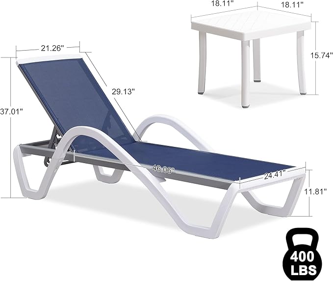 PURPLE LEAF Patio Chaise Lounge Chair Set of 3 Outside Aluminum Plastic