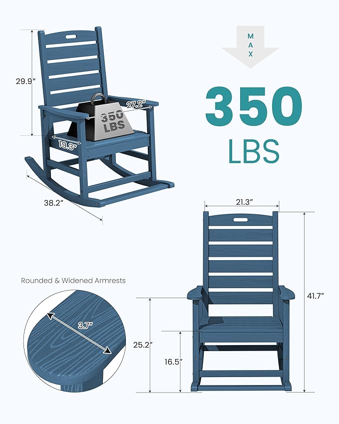 SERWALL Oversized Outdoor Rocking Chair, HDPE Patio Rocking Chair
