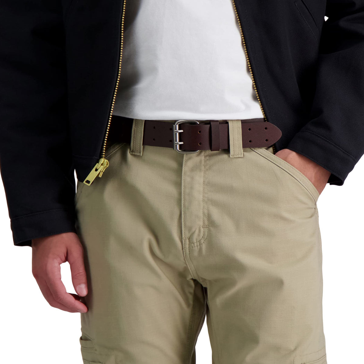 Dickies Work Belt for Men - Leather with Double Prong Buckle for Jeans and Heavy Duty Construction,Brown,36