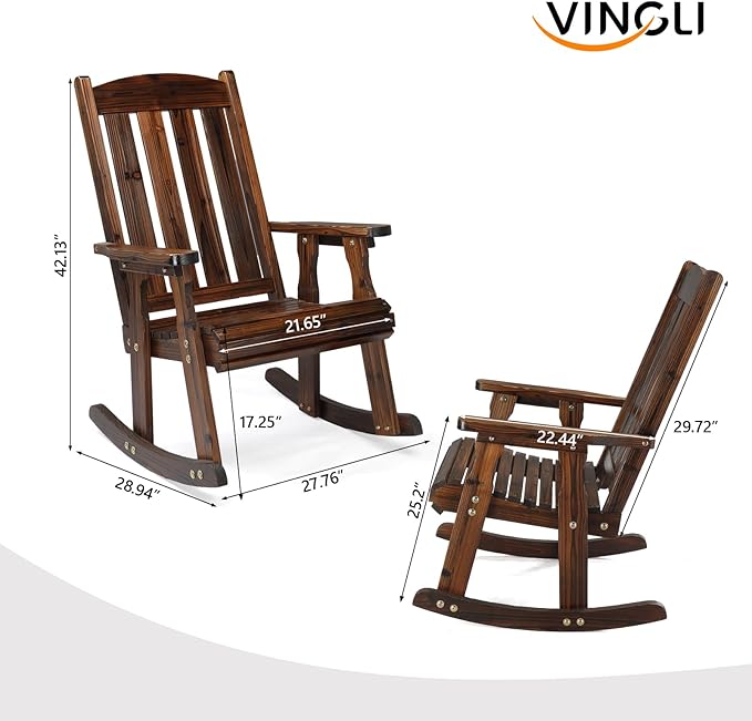 VINGLI Heavy Duty 600 LBS Outdoor Wooden Rocking Chair