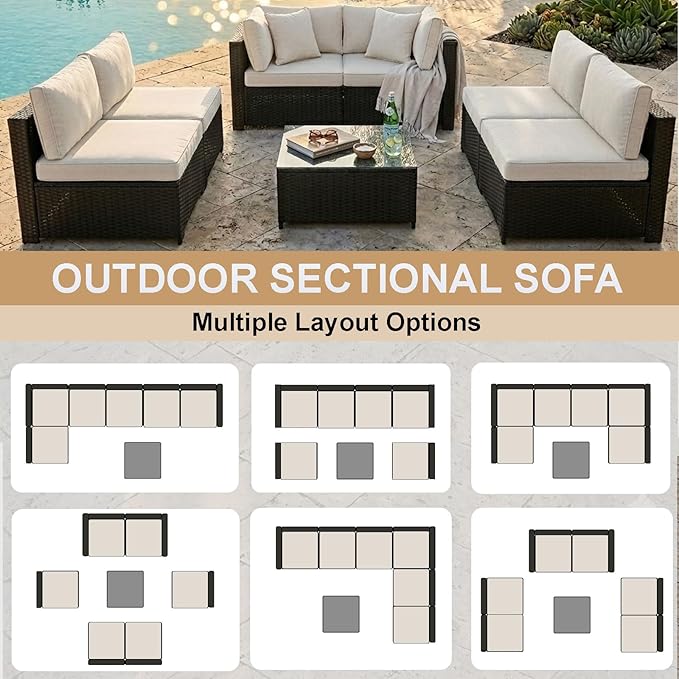KIGOTY 7-Piece Patio Furniture Set, All-Weather PE Rattan Outdoor Sectional Sofa