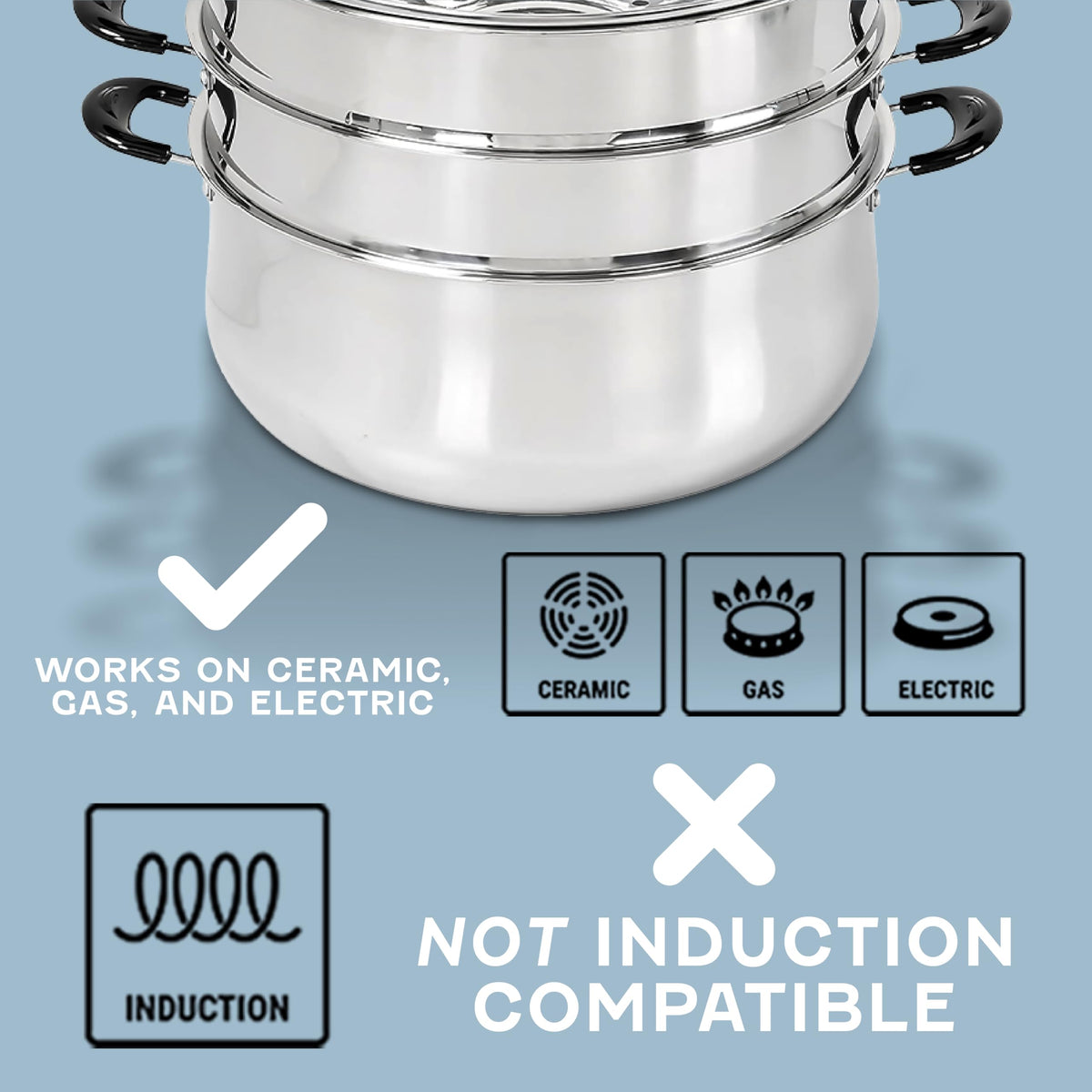 Concord 30 CM Stainless Steel 3 Tier Steamer Pot Steaming Cookware - Triply Bottom